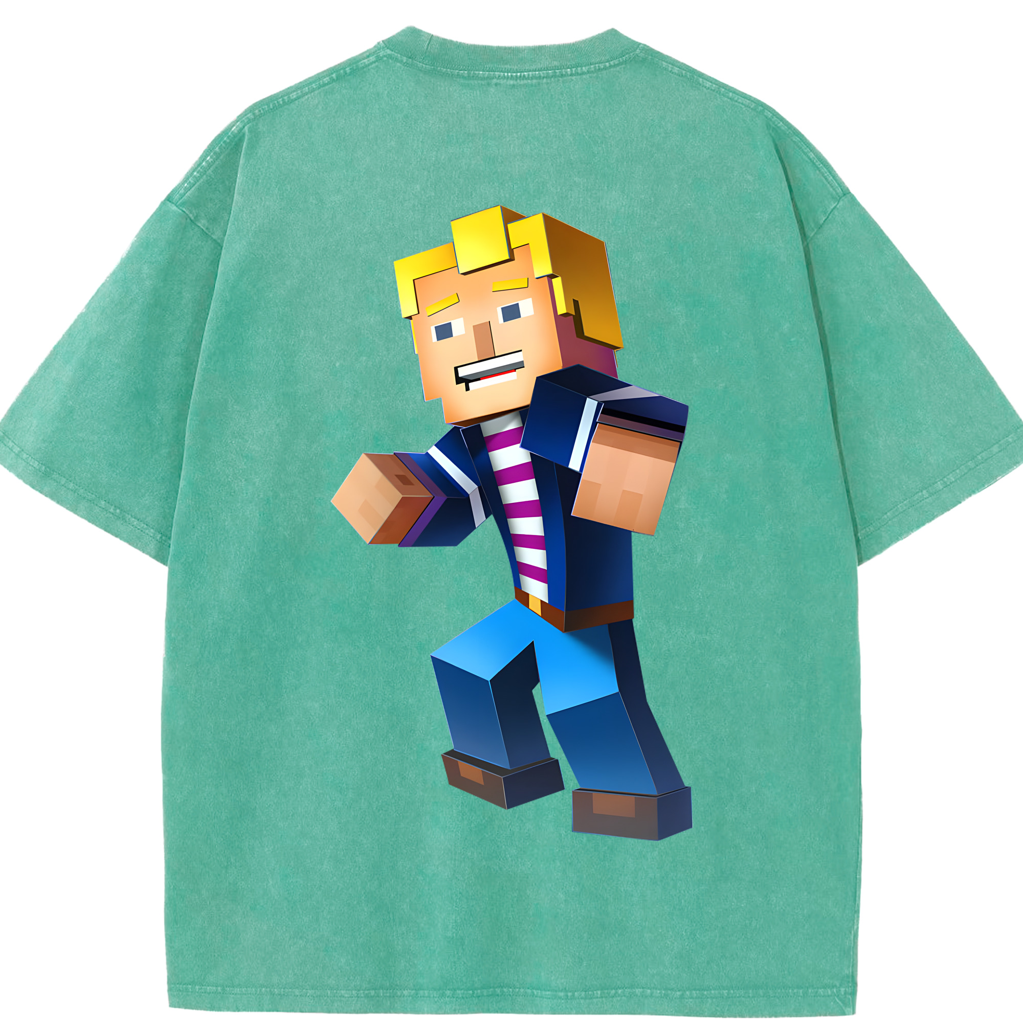 （画像用） マインクラフト ブロックの世界 Minecraft MC Block world 綿100% ヴィンテージ風 半袖Tシャツ（背面プリント）